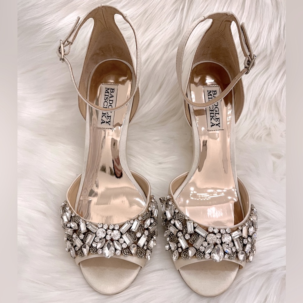 Badgley Mischka Women's Barbara Formal Embellished Wedge Sandal | Ivory | 6.5